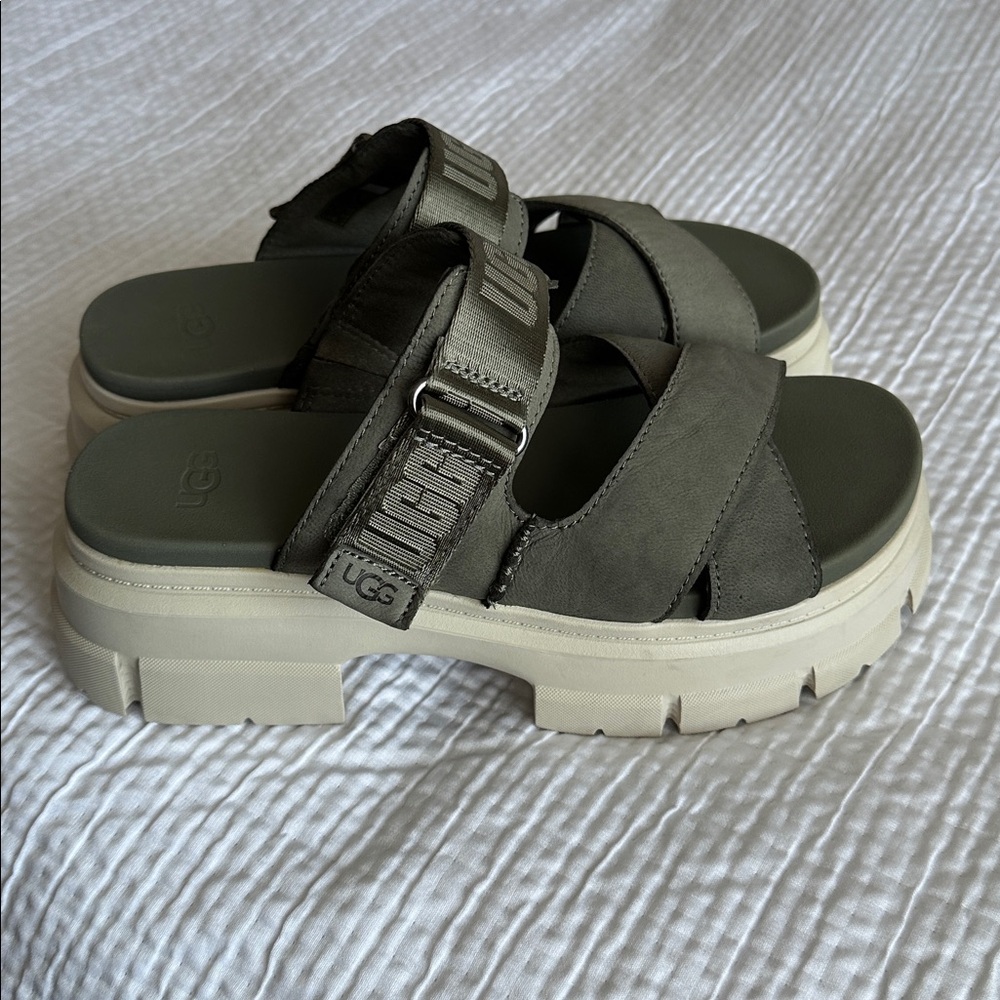 UGG Olive Green Ashton Platform Slides or Sandals